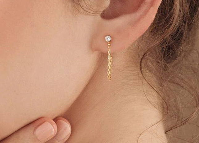Birthstone Drop Threader Chain Earrings