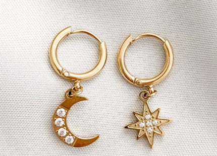 Moon and Star Hoop Earrings – Celestial Elegance
