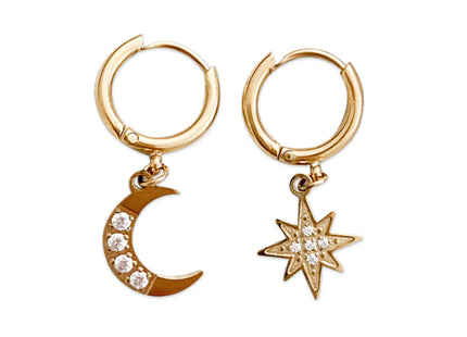 Moon and Star Hoop Earrings – Celestial Elegance